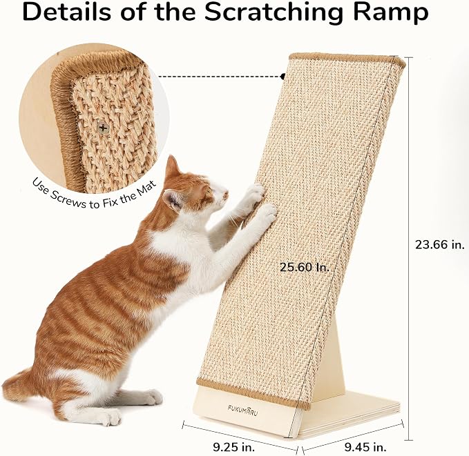 FUKUMARU Cat Scratcher, 23.66 Inch Sisal Cat Scratching Post Ramp, Replaceable - Image 7