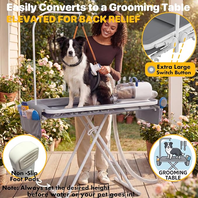 PAWZIDEA 2-in-1 Dog Bath Tub & Grooming Table 43" for Medium to Large Dogs - Image 4