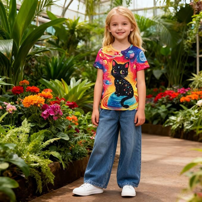 Funnycokid Girls Shirts Cat T Shirt Size 5-12 Clothes - Image 6