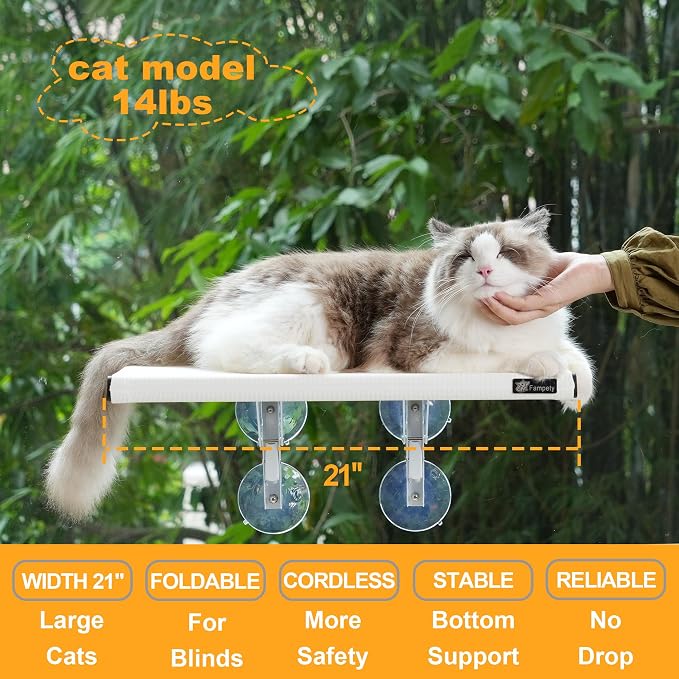 21" Large Cat Window Perch, Foldable & Cordless, Holds Up to 60lbs, Preassembled - Image 2