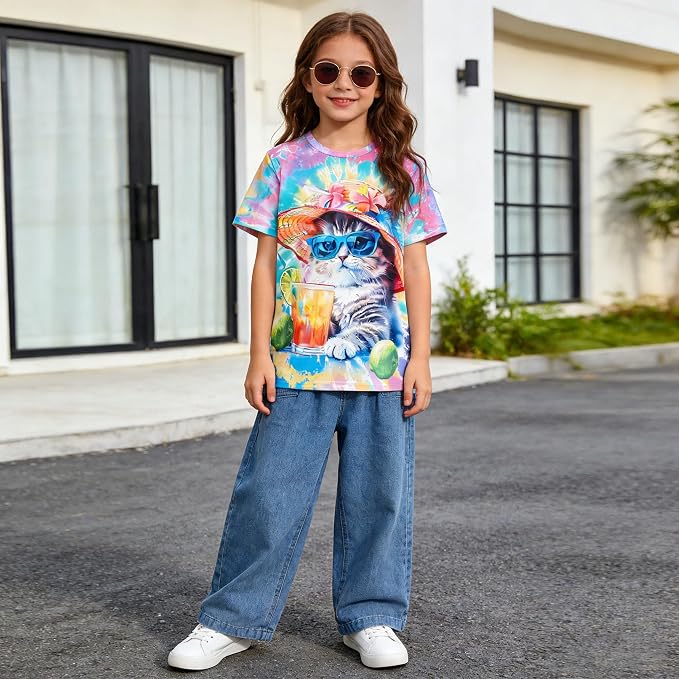 Funnycokid Girls Shirts Cat T Shirt Size 5-12 Clothes - Image 2