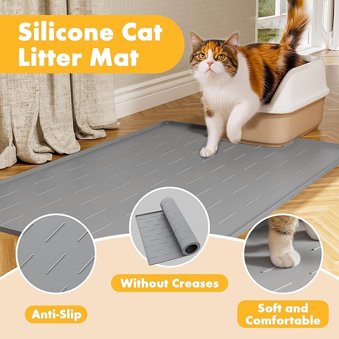 Pieviev Silicone Cat Litter Trapping Mat, Waterproof Kitty Litter Pads - Image 4