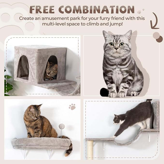 COZIWOW 8-in-1 Cat Wall Furniture Set – Wall Mounted Cat Climbing Wall Shelves - Image 5