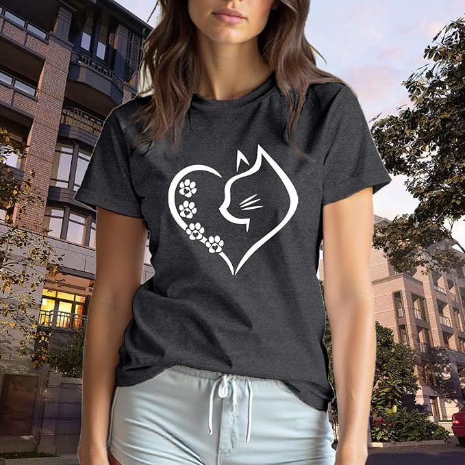 Cat Shirts for Women Cat Mom Tshirts Pet Lover Shirt Cats Paw Print Tee Tops - Image 3