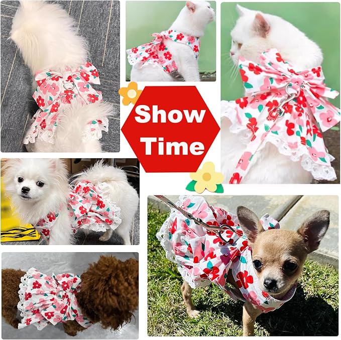 Dog Harness Dress Leash Set for Small Dog Summer Clothes Girl Female Puppy Cats - Image 2