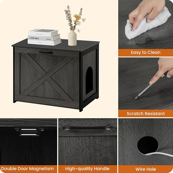 Dwanton Cat Litter Box Furniture Hidden, Cat Litter Box Enclosure, Reversible - Image 6