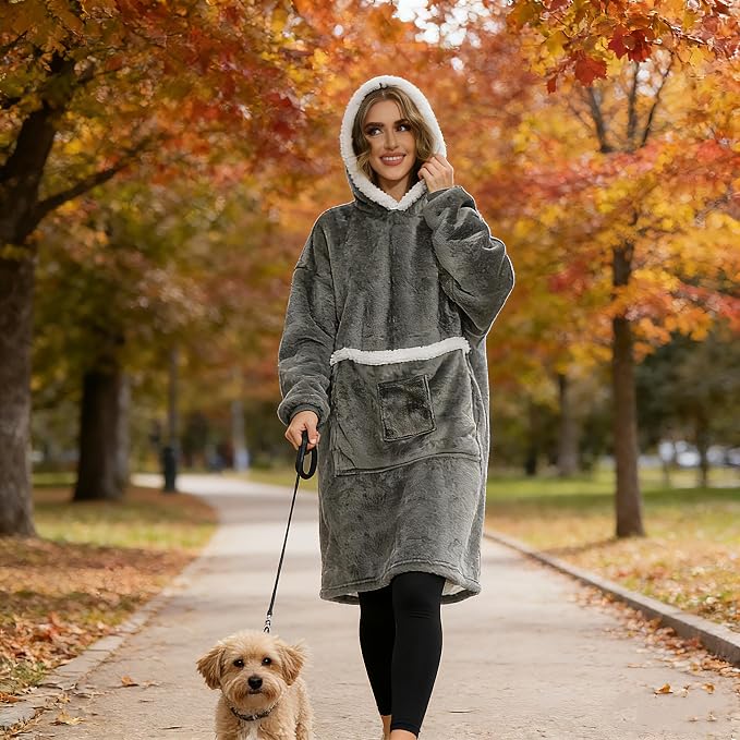Wearable Blanket Hoodie with Giant Pocket, Soft Warm Sherpa Fleece Oversized - Image 6