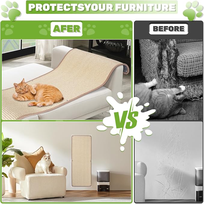 Natural Sisal Cat Scratching Mats 2 Packs, Cat Scratch Furniture Protector - Image 7