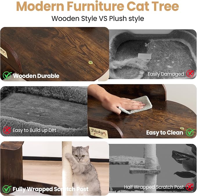 Modern Wood Cat Tree Tower for Indoor Large Cats, Cat Scratching Posts - Image 6
