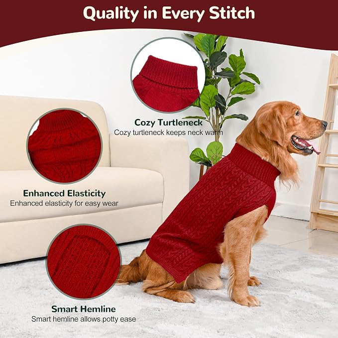 2 Pack Dog Sweaters for Large Dogs Winter Turtleneck Pullover Cable Knit Fleece - Image 3