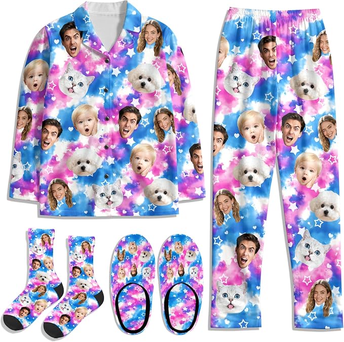 Artsadd Custom Pajamas for Women Men Family, Personalized Face Pjs Pajama Pants by Artsadd