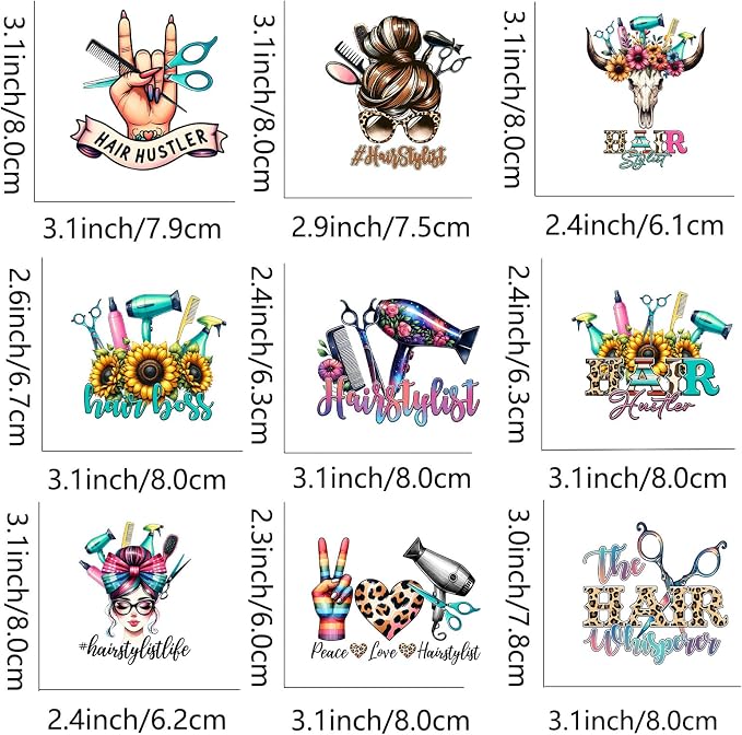9pcs Hairstylist Women Iron On Heat Transfer Stickers Ready to Press Vinyl - Image 2