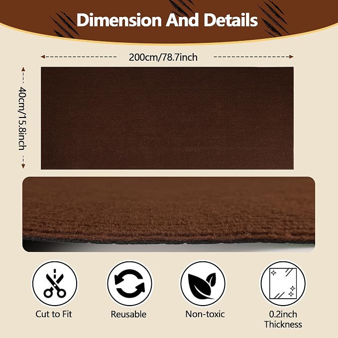 Cat Scratch Furniture Protector, 78.7"x15.8" Self Adhesive Cat Scratch Mat Pad - Image 2