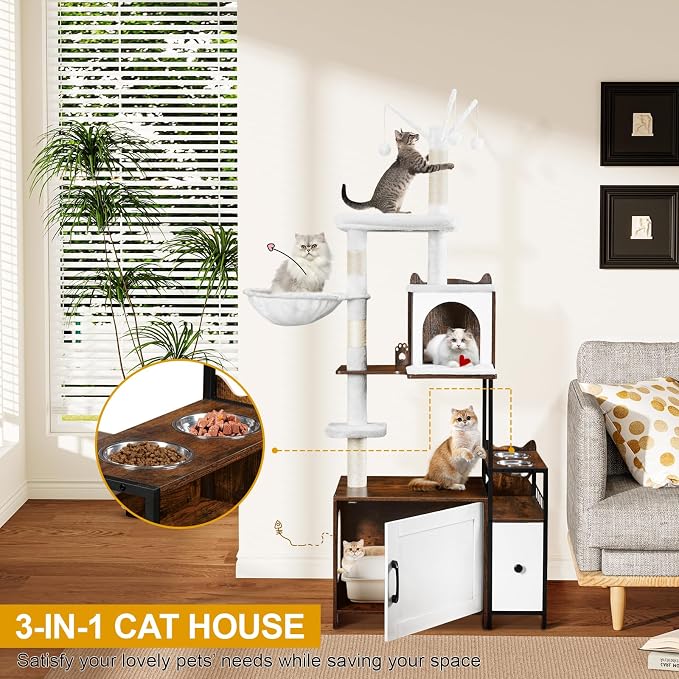 Snughome Cat Tree with Litter Box Enclosure, 3-in-1 Modern Cat Tower - Image 2