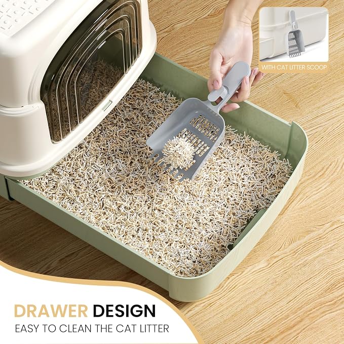 Basics Cat Litter Box with Lid, Fully Enclosed Litter Box with Scoop, Standard - Image 5