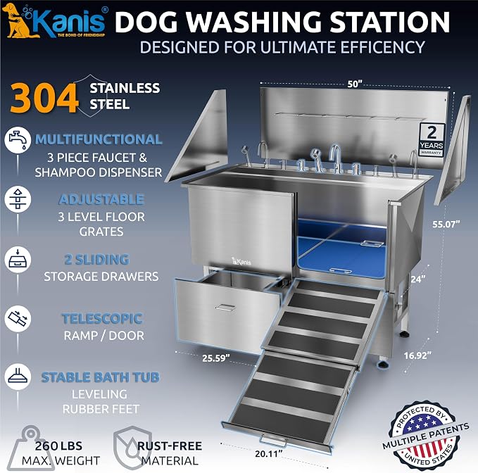 KANIS Professional Dog Washing Station 304 Stainless Steel Pet Wash Sink - Image 2