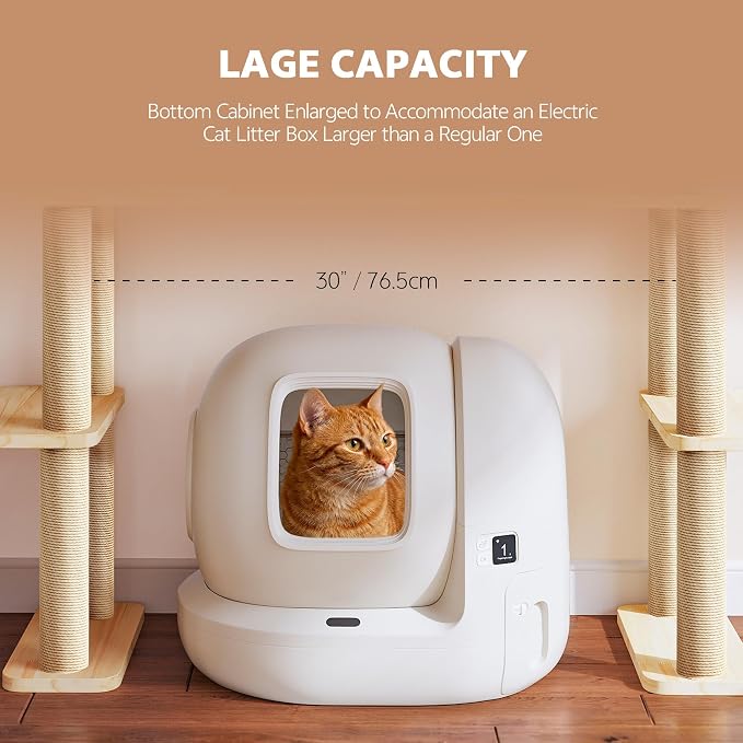 Wood Cat Tree for Automatic Litter Box, 74.4" Tall Cat Tower for Self Cleaning - Image 5
