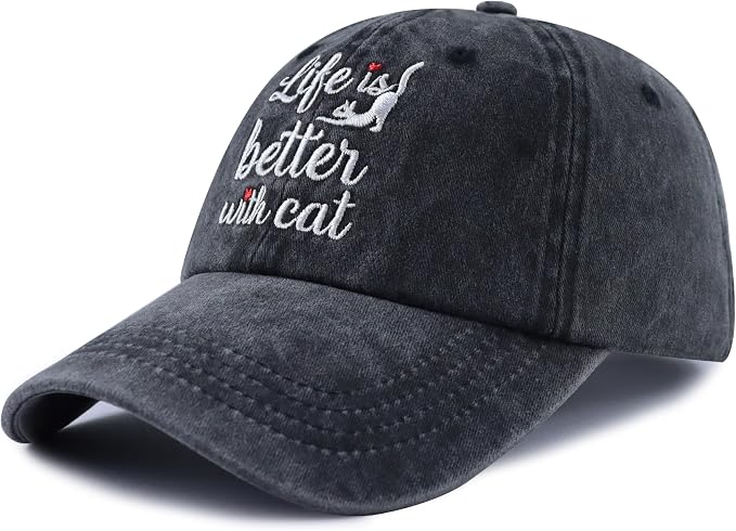 Life is Better with Cat Hat for Women Men, Adjustable Cotton Embroidered cat - Image 3
