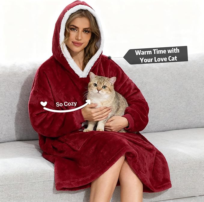 Wearable Blanket Hoodie with Giant Pocket, Soft Warm Sherpa Fleece Oversized - Image 7