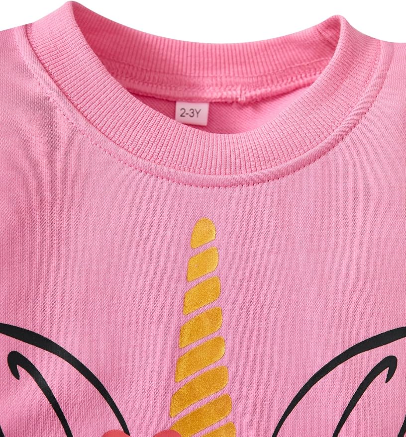 Little Girls Unicorn Outfits 2 Piece Kids Ruffle Sleeve Sweatshirt + Leggings - Image 2