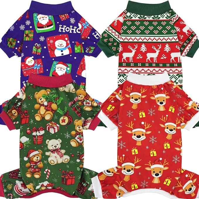Xpudac 4 Pack Dog Christmas Pajamas Reindeer Puppy Clothes Cute Santa Claus Dog by XPUDAC