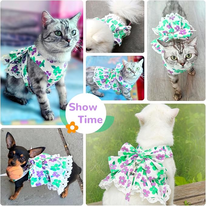 Dog Harness Dress Leash Set for Small Dog Summer Clothes Girl Female Puppy Cats - Image 5