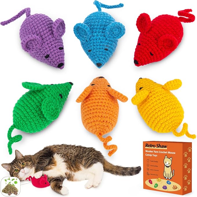 Retro Shaw Catnip Toys Crochet Mouse, Interactive Catnip Cat Kicker Toys by RetroShaw