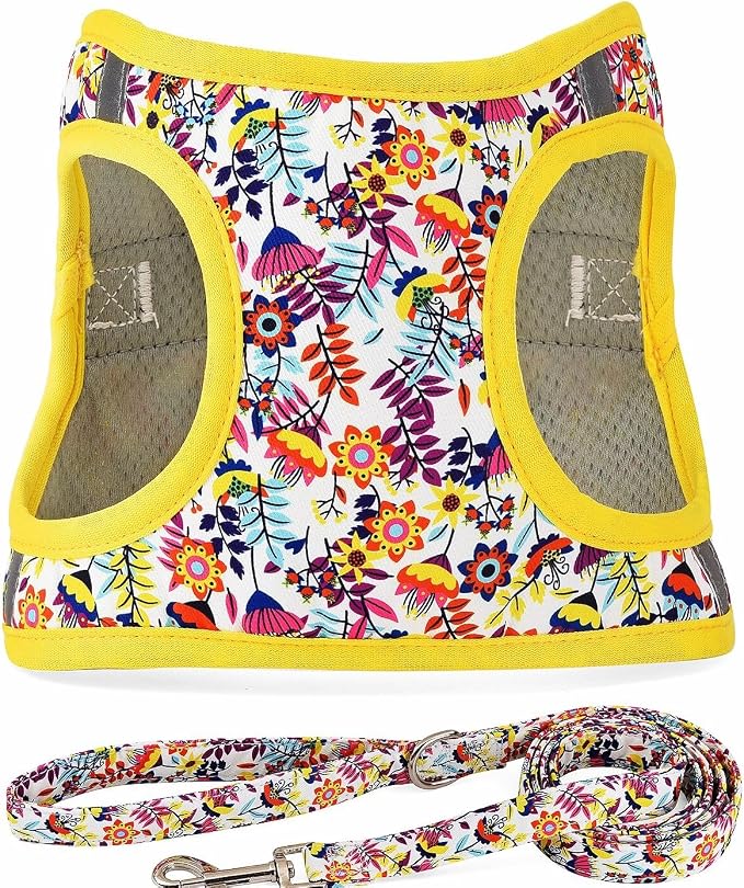 Moonpet Step in Dog Harness Leash Set- All Weather Reflective No-Pull Floral by MOONPET