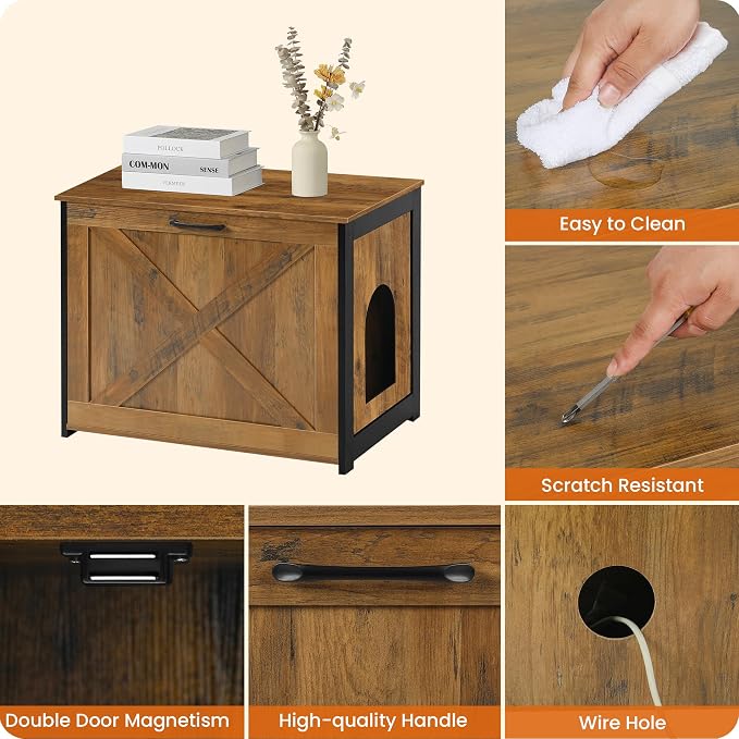 Dwanton Cat Litter Box Furniture Hidden, Cat Litter Box Enclosure, Reversible - Image 6