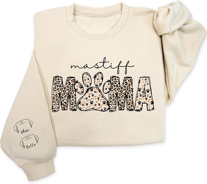 Personalized Dog Breed Mama Sweatshirt, Custom Paw Print Sweater, Cozy Pet by Unknown