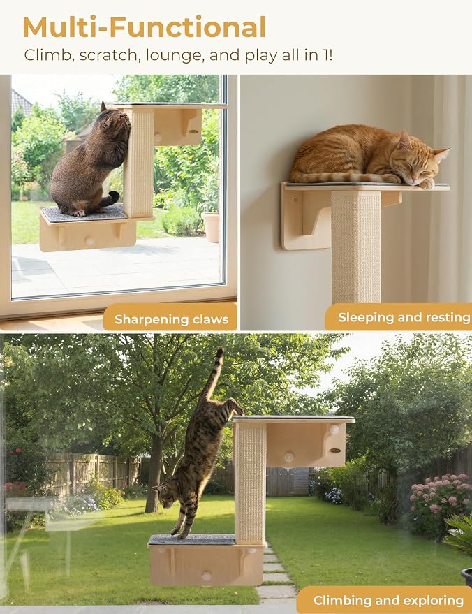 Pecute Double Cat Shelves with Scratching Post - Image 5
