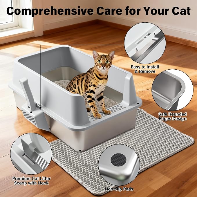 2Pack Stainless Steel Litter Box, XL Extra Large Cat Litter Boxes - Image 4