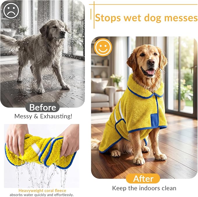 Bienbee Dog Bathrobe, Super Absorbent for Small to Large Dogs, Yellow S - Image 2