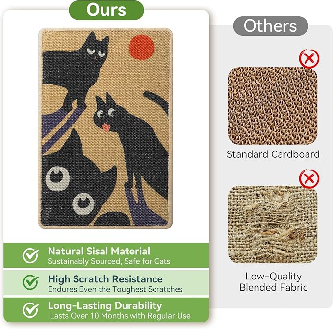 3-in-1 Sisal Cat Scratcher Mat 23.6x15.7'' Protects Carpet Couch & Furniture - Image 4