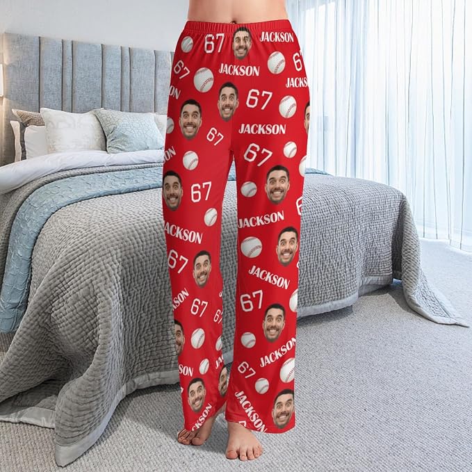Custom Pajama Pants for Women Men, Personalized 67 Name Photo PJ Family Six - Image 5