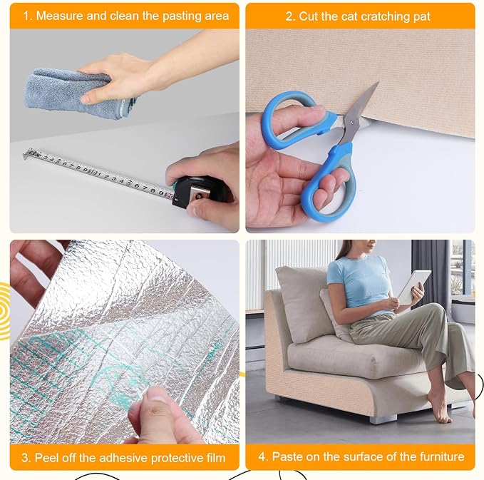 Cat Scratching Mat Self-Adhesive, 78.7'' x 15.8'', Trimmable Cat Scratch Pads - Image 6