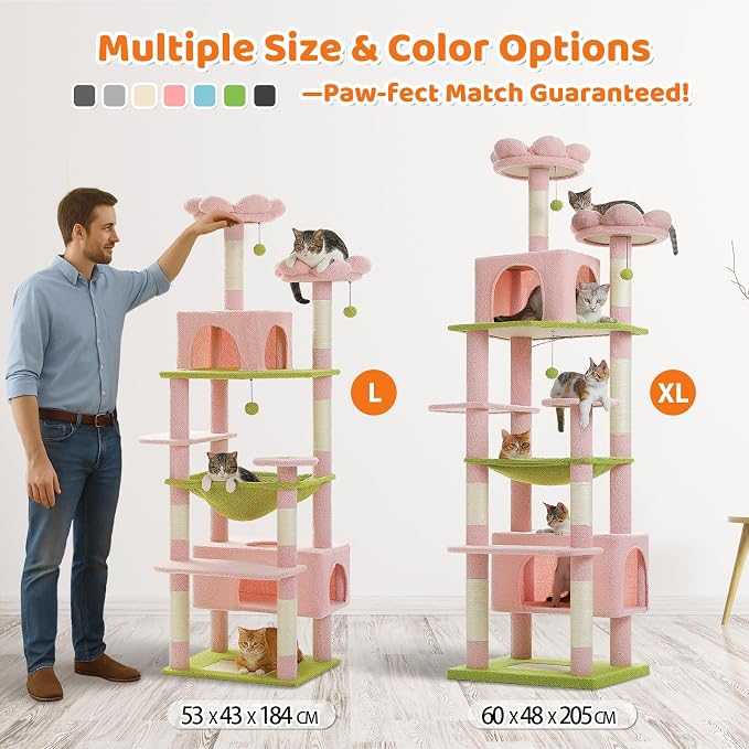 PAWZ Road Flower Cat Tree for Large Cats, 81 Inches Pink Tall Cat Tower - Image 2
