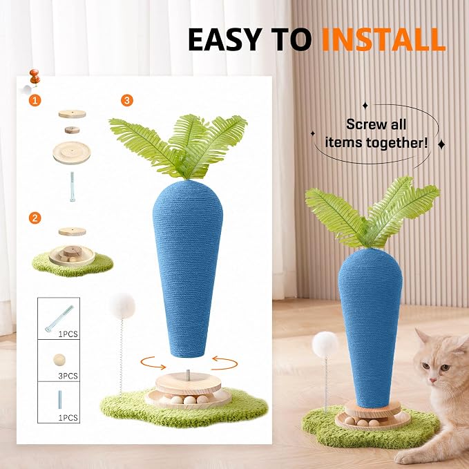 Cute Cat Scratching Post, Carrot Cat Scratcher Post - Image 9