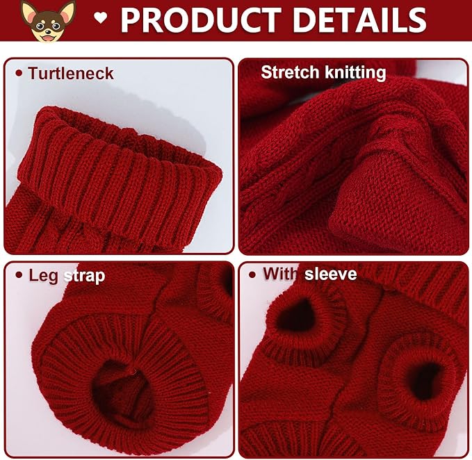 2 Pack Dog Sweaters for Small Dogs, Chihuahua Yorkie Sweater, Puppy Clothes - Image 5