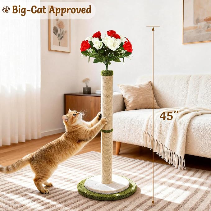 CWV 45" Tall Cat Scratching Post, Cute Rose Flower Cat Scratcher - Image 4
