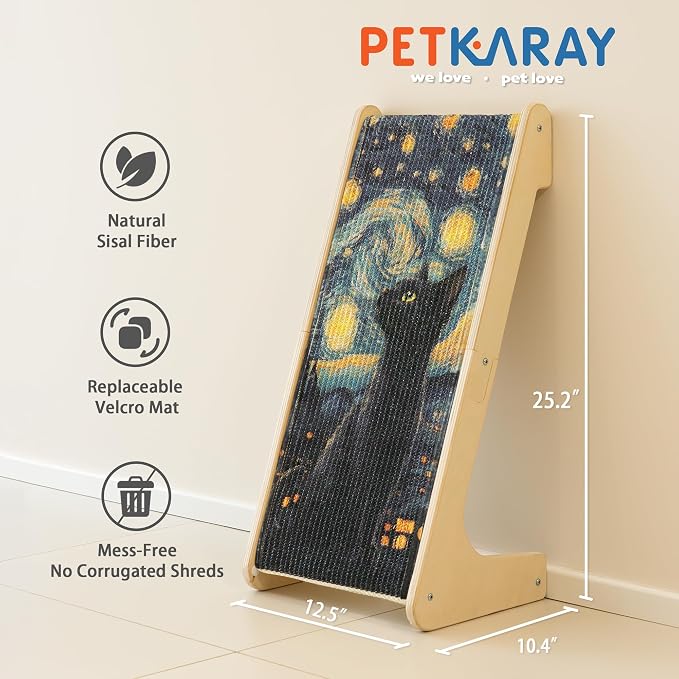 PETKARAY Art Cat Scratcher, 25.2" Sisal Scratching Ramp, L Shaped Scratch Pad - Image 2