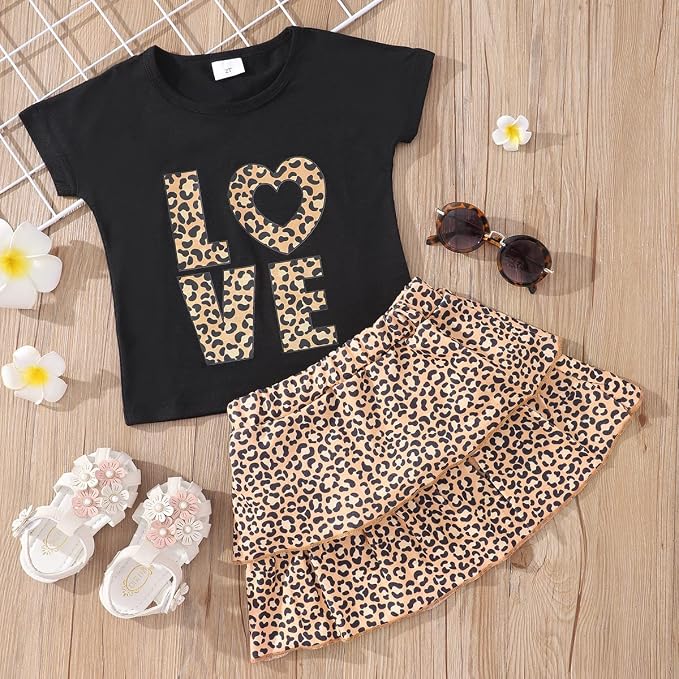 Akyzic Little Girl Skirt Outfit Two Piece Spring Summer Outfit Butterfly Dress - Image 3
