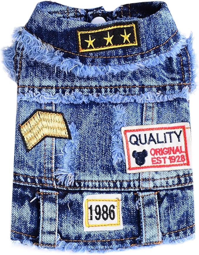 Cool Dog Jean Jacket Small Puppy Outfits Frenchie Clothes Denim Coats by DOGGYZSTYLE