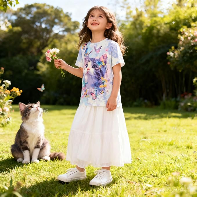 Funnycokid Girls Shirts Cat T Shirt Size 5-12 Clothes - Image 2