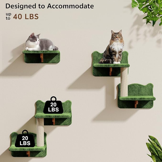 Cat Wall Shelves, Wall Mounted Pet Shelf Furniture w/Plush Fabric, Cats - Image 5