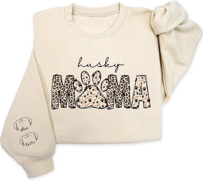 Personalized Dog Breed Mama Sweatshirt, Custom Paw Print Sweater, Cozy Pet by Unknown