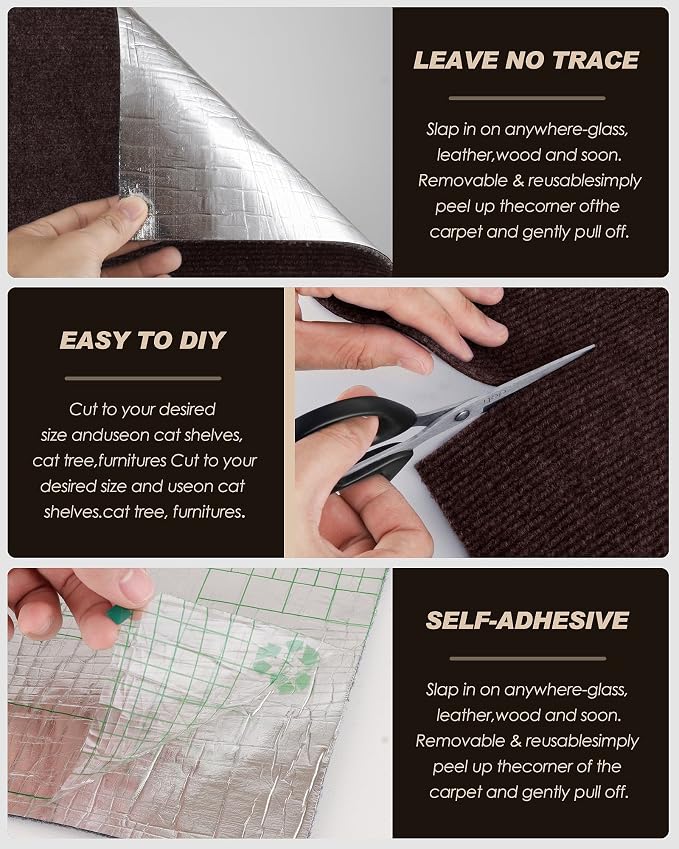 78.7"x15.8" Cat Scratch Mat, Trimmable Self-Adhesive Carpet, DIY Climb Cat - Image 5
