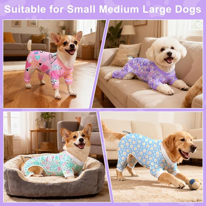 Bienbee Dog Pajamas, 4 Pack Dog Recovery Suit Shedding Suit Cute Soft Puppy - Image 3