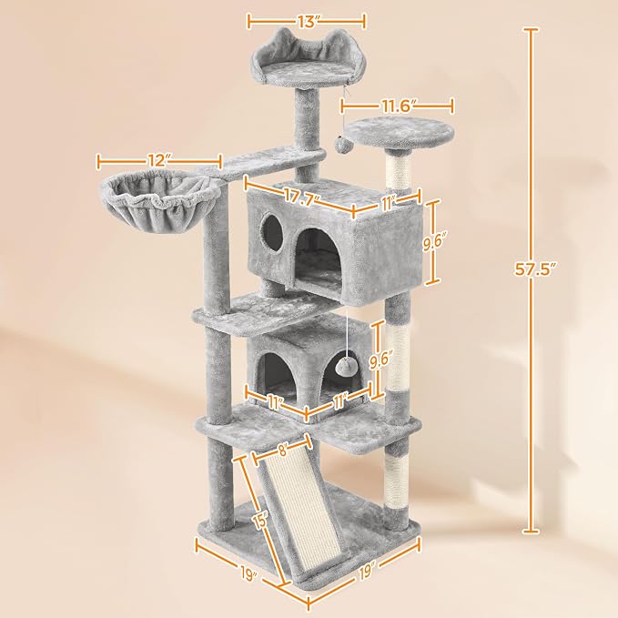 Topeakmart Cat Tree, 57 inches Multi-Level Cat Tree Tower - Image 3