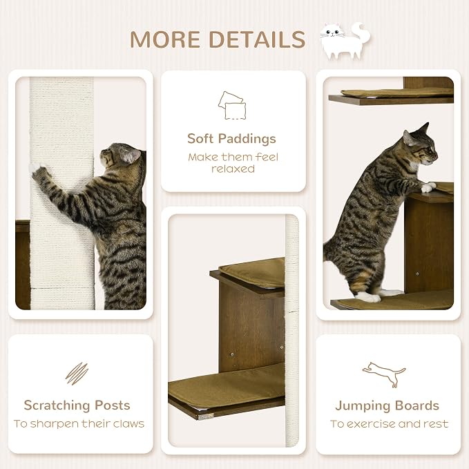 PawHut Wall-Mounted Cat Tree, 4-Layer Cat Wall Shelves Furniture - Image 4